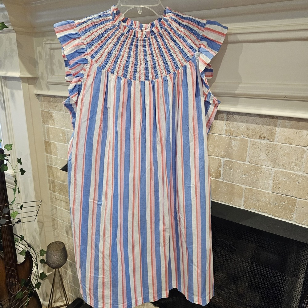 Crown & Ivy Rainbow Medium Smocked Shift Dress Flutter Sleeves